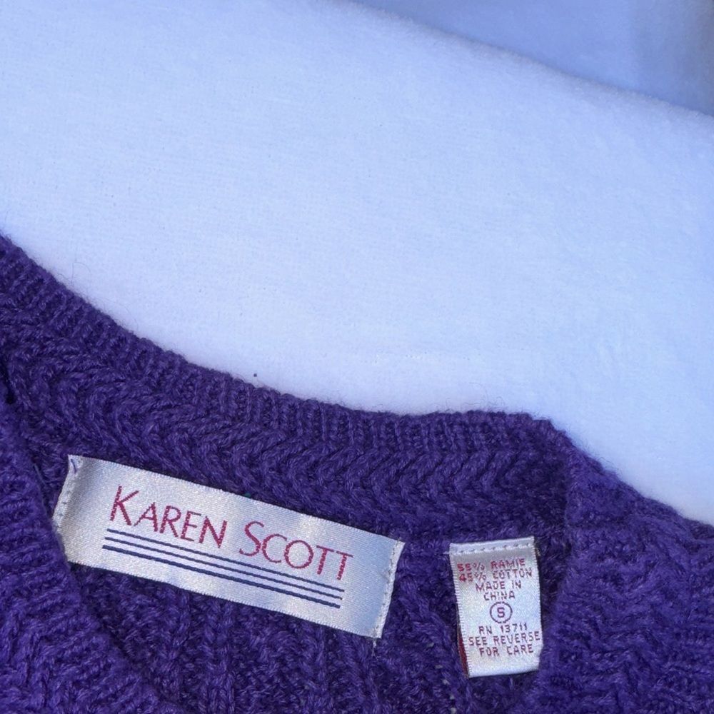 KAREN SCOTT Vintage Purple Turtleneck Cable Knit Sweater Size Small - Picture 4 of 8